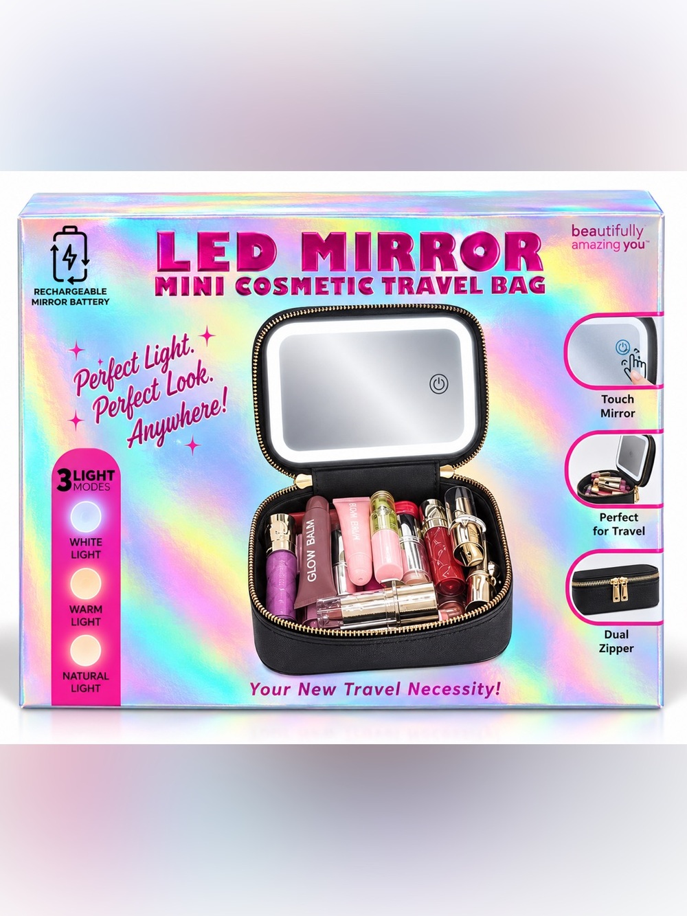 LED Mirror Cosmetic Travel Bag